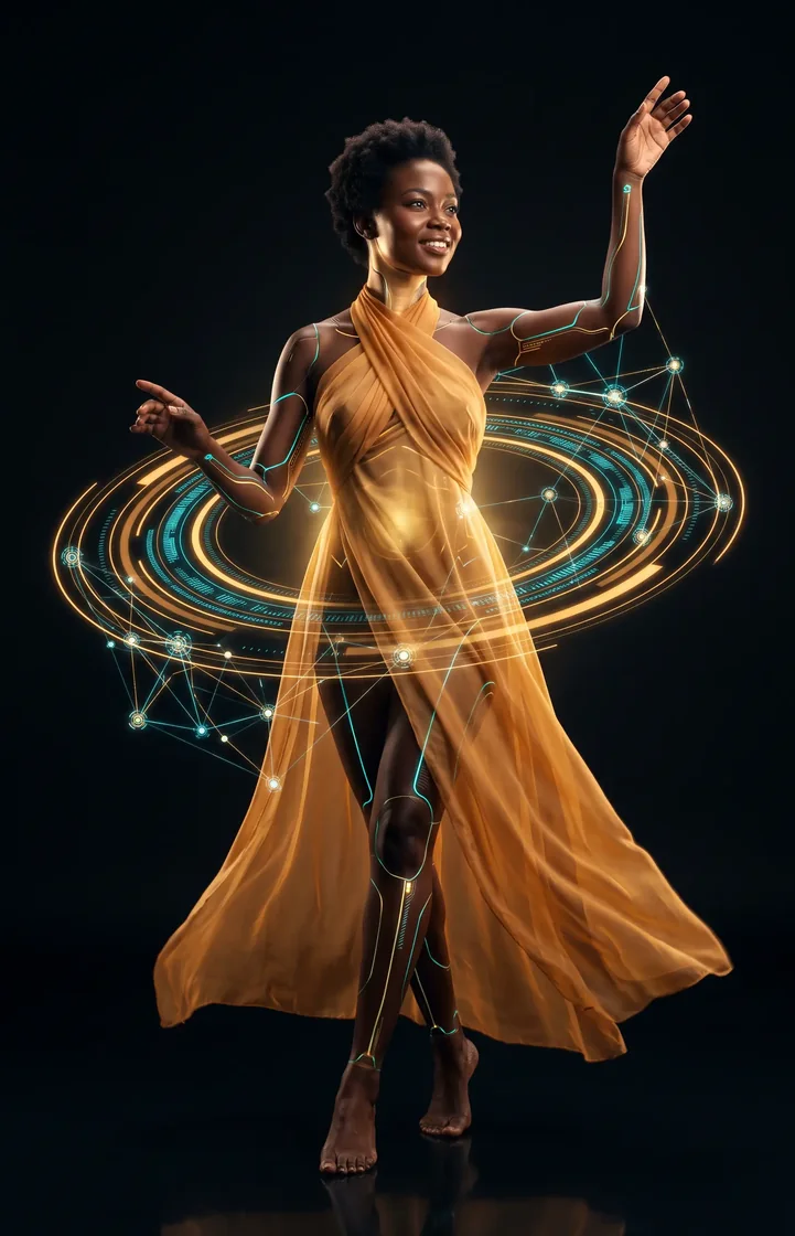 Memory — a dancing figure ringed by recall-lattices